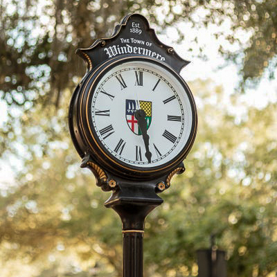 The town clock in downtown Windermere, Florida, near Main Street.